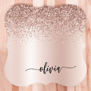 Rose Gold - Rosa Rosa Glitzer Metal Monogramm Name Untersetzer