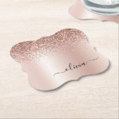 Rose Gold - Rosa Rosa Glitzer Metal Monogramm Name Untersetzer (angewinkelt)