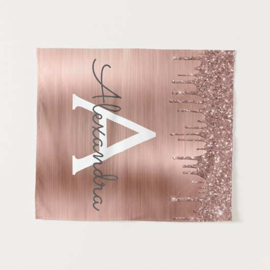 Rose Gold - Rosa Rosa Glitzer Metal Monogramm Name Wandteppich (Vorderseite (Horizontal))