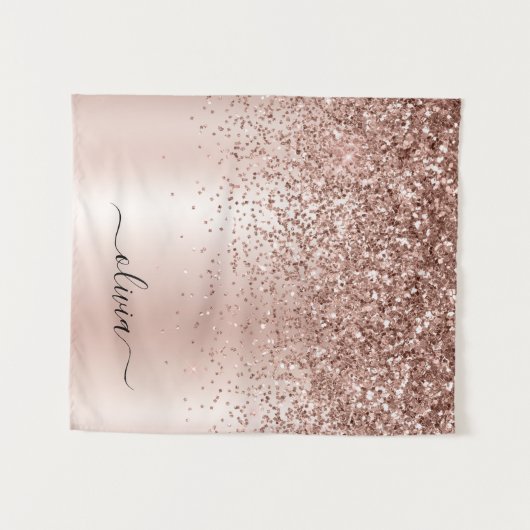 Rose Gold - Rosa Rosa Glitzer Metal Monogramm Name Wandteppich (Vorderseite (Horizontal))