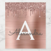 Rose Gold - Rosa Rosa Glitzer Metal Monogramm Name Weinetikett (Einzelnes Label)