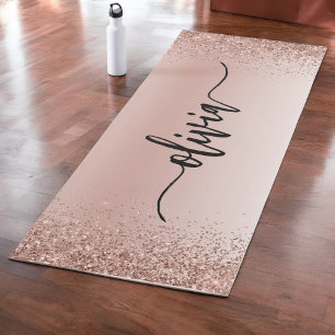Rose Gold - Rosa Rosa Glitzer Metal Monogramm Name Yogamatte