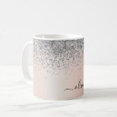 Rose Gold - Rosa Rosa Glitzer Silber Monogramm Kaffeetasse (Vorderseite Links)