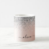 Rose Gold - Rosa Rosa Glitzer Silber Monogramm Kaffeetasse (Mittel)