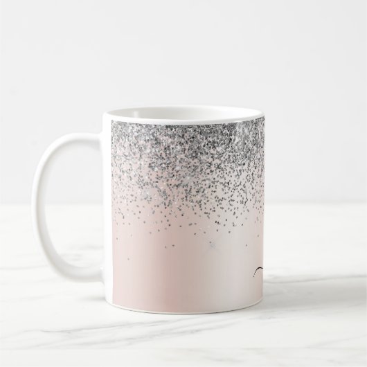 Rose Gold - Rosa Rosa Glitzer Silber Monogramm Kaffeetasse (Links)
