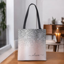 Rose Gold - Rosa Rosa Glitzer Silber Monogramm
