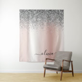 Rose Gold - Rosa Rosa Glitzer Silber Monogramm Wandteppich (Beispiel)