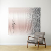 Rose Gold - Rosa Rosa Glitzer Silber Monogramm Wandteppich (Beispiel (Horizontal))