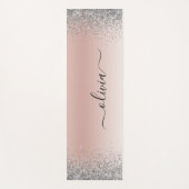 Rose Gold - Rosa Rosa Glitzer Silber Monogramm Yogamatte (Vorderseite)