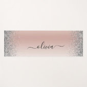 Rose Gold - Rosa Rosa Glitzer Silber Monogramm Yogamatte (Vorderseite (Horizontal))