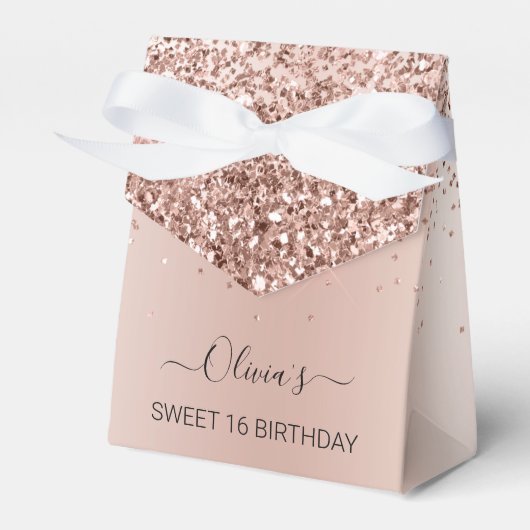 Rose Gold - Rosa Rosa Glitzer Sweet 16 Birthday Geschenkschachtel (Vorderseite)