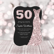 Rose Gold Rosa Rosa Kleid Schwarz 50. Geburtstag Einladung