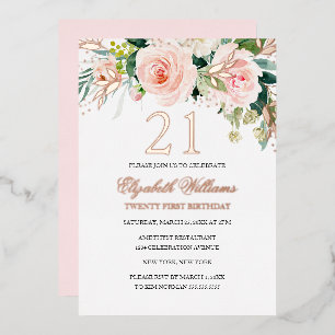 Rose Gold Rosa Rosa Rosa 21. Geburtstagsfoil Einla Folieneinladung