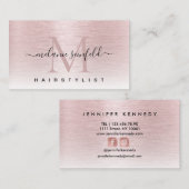 Rose Gold Rosa Rosa Rost Metall Elegante Monogramm Visitenkarte (Vorne/Hinten)