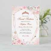 Rose Gold Rosa Rosa Schmetterling Blütencreme Süß Folieneinladung (Stehend vorne)