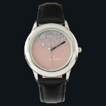 Rose Gold Rosa Rosa Silberne Glitzer Monogram Girl Armbanduhr<br><div class="desc">Rose Gold - Schwarz Rosa und Silber Sparkle Glitzer Script Monogram Name Watch. Das macht den perfekten 16 Geburtstag,  Hochzeit,  Brautparty,  Jubiläum,  Babydusche oder Junggeselinnen-Abschied Geschenk für jemanden,  der Lieben glamourösen Luxus und schicke Stile.</div>