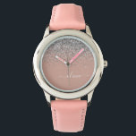 Rose Gold Rosa Rosa Silberne Glitzer Monogram Girl Armbanduhr<br><div class="desc">Rose Gold - Schwarz Rosa und Silber Sparkle Glitzer Script Monogram Name Watch. Das macht den perfekten 16 Geburtstag,  Hochzeit,  Brautparty,  Jubiläum,  Babydusche oder Junggeselinnen-Abschied Geschenk für jemanden,  der Lieben glamourösen Luxus und schicke Stile.</div>