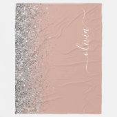 Rose Gold Rosa Rosa Silberne Glitzer Monogram Girl Fleecedecke (Vorderseite)