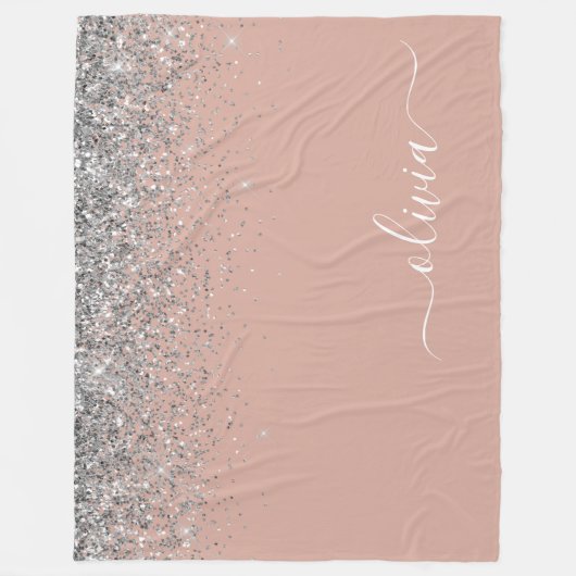 Rose Gold Rosa Rosa Silberne Glitzer Monogram Girl Fleecedecke (Vorderseite)