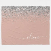 Rose Gold Rosa Rosa Silberne Glitzer Monogram Girl Fleecedecke (Vorderseite (Horizontal))