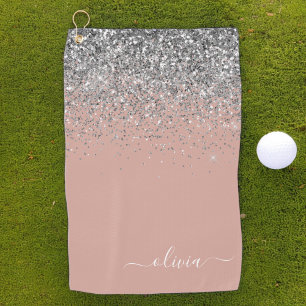 Rose Gold Rosa Rosa Silberne Glitzer Monogram Girl Golfhandtuch