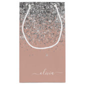 Rose Gold Rosa Rosa Silberne Glitzer Monogram Girl Kleine Geschenktüte (Rückseite)