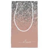 Rose Gold Rosa Rosa Silberne Glitzer Monogram Girl Kleine Geschenktüte (Vorderseite)