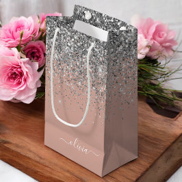 Rose Gold Rosa Rosa Silberne Glitzer Monogram Girl Kleine Geschenktüte