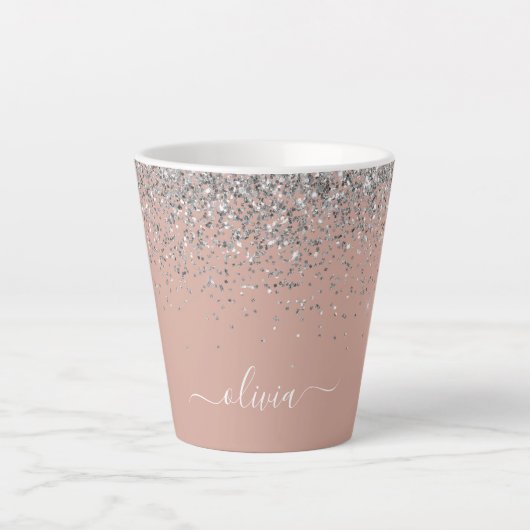 Rose Gold Rosa Rosa Silberne Glitzer Monogram Girl Milchtasse (Vorderseite)