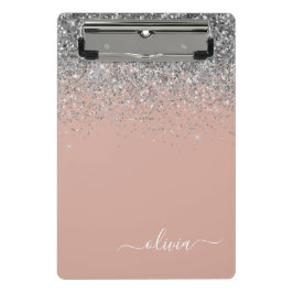 Rose Gold Rosa Rosa Silberne Glitzer Monogram Girl Mini Klemmbrett