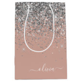 Rose Gold Rosa Rosa Silberne Glitzer Monogram Girl Mittlere Geschenktüte (Vorderseite)