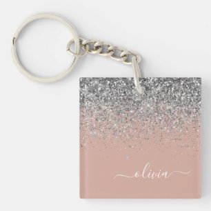 Rose Gold Rosa Rosa Silberne Glitzer Monogram Girl Schlüsselanhänger