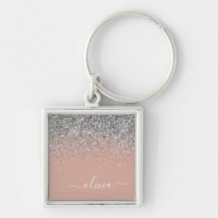 Rose Gold Rosa Rosa Silberne Glitzer Monogram Girl Schlüsselanhänger