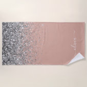 Rose Gold Rosa Rosa Silberne Glitzer Monogram Girl Strandtuch (Vorderseite)