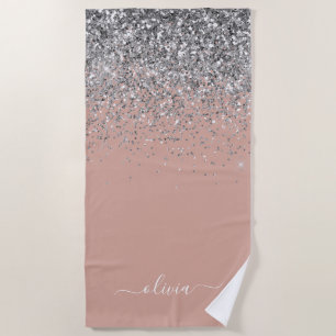 Rose Gold Rosa Rosa Silberne Glitzer Monogram Girl Strandtuch