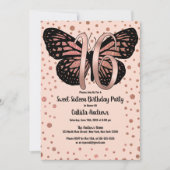 Rose Gold Rosa Schmetterling Glitzer Confetti Swee Einladung (Vorderseite)