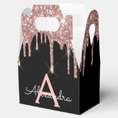 Rose Gold - Rosa Schwarz Glitzer Monogramm Geschenkschachtel (Geöffnet)