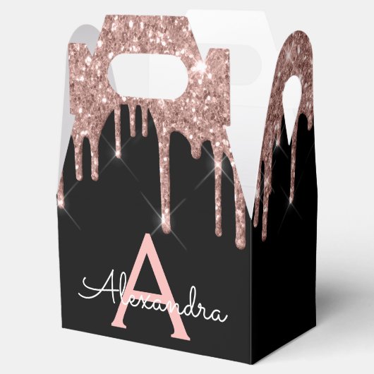 Rose Gold - Rosa Schwarz Glitzer Monogramm Geschenkschachtel (Geöffnet)