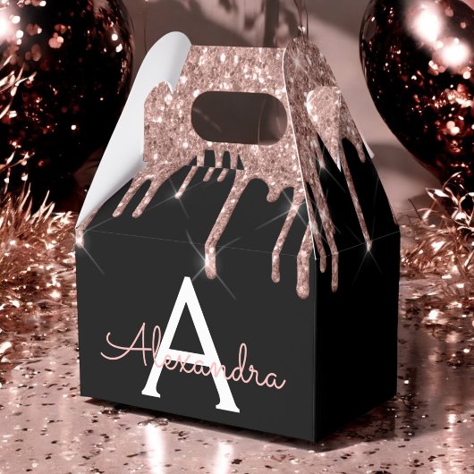 Rose Gold - Rosa Schwarz Glitzer Monogramm Geschenkschachtel