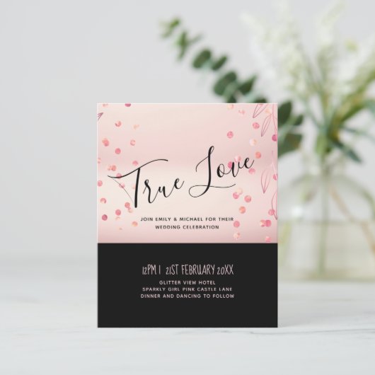 Rose Gold Rosa Schwarzer Glitzer Foil Look WEDING (Stehend Vorderseite)