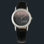 Rose Gold Rosa Schwarzer Glitzer Monogram Girl Armbanduhr<br><div class="desc">Schwarz und Rose Gold - Schwarz rosa Sparkle Glitzer Monogram Name Watch. Dies macht den perfekten Abschluss,  Geburtstag,  Hochzeit,  Brautparty,  Jubiläum,  Babydusche oder Junggeselinnen-Abschied Geschenk für jemanden,  die Lieben glamourösen Luxus und schicke Stile.</div>