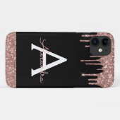 Rose Gold Rosa Schwarzer Glitzer Monogramm Case-Mate iPhone Hülle (Rückseite (Horizontal))