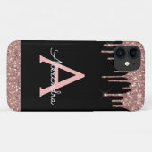 Rose Gold Rosa Schwarzer Glitzer Monogramm Case-Mate iPhone Hülle (Rückseite (Horizontal))