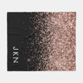 Rose Gold Rosa Schwarzer Glitzer Monogramm Fleecedecke (Vorderseite (Horizontal))
