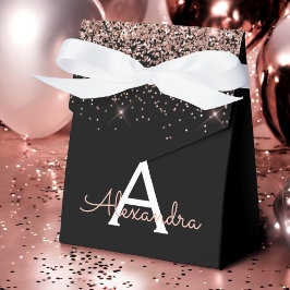 Rose Gold Rosa Schwarzer Glitzer Monogramm Geschenkschachtel