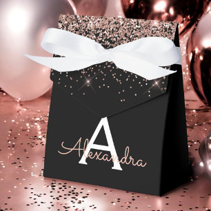 Rose Gold Rosa Schwarzer Glitzer Monogramm Geschenkschachtel