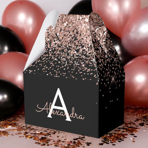 Rose Gold Rosa Schwarzer Glitzer Monogramm Geschenkschachtel