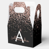 Rose Gold Rosa Schwarzer Glitzer Monogramm Geschenkschachtel (Geöffnet)