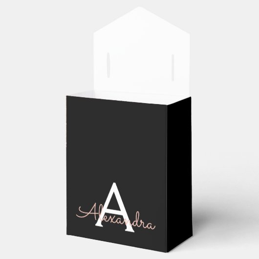 Rose Gold Rosa Schwarzer Glitzer Monogramm Geschenkschachtel (Geöffnet)