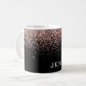 Rose Gold Rosa Schwarzer Glitzer Monogramm Kaffeetasse (Vorderseite Links)